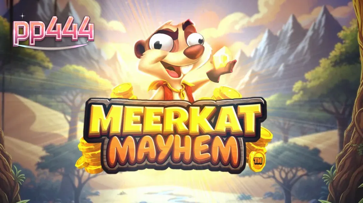 Pemandangan gurun pasir dengan meerkats dalam permainan slot Meerkat Mayhem